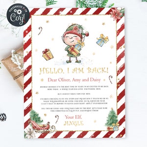 Carta de chegada de elfo editável, carta de Olá, estou de volta, carta de elfo, carta de retorno de elfo de Natal, imprimíveis de elfos, download instantâneo