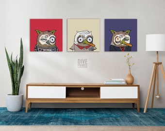 Owl Printable Art Set-Wall Art Printable Set de 3-Bird Wall Art-Owl Printable Art