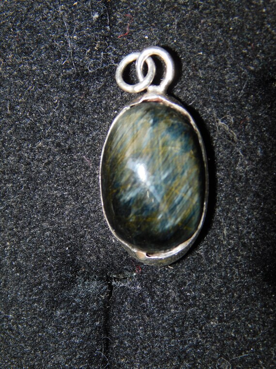 Hawk S Eye Blue Tiger Stone Set In Sterling Silver - Blue Tiger Eye Stone Pendant Hawk S Eye Blue Tiger Stone Set In Sterling Silver - Blue Tiger Eye Stone Pendant