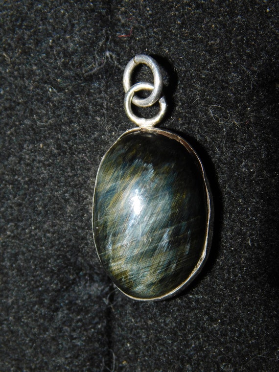 Hawk S Eye Blue Tiger Stone Set In Sterling Silver - Blue Tiger Eye Stone Pendant Hawk S Eye Blue Tiger Stone Set In Sterling Silver - Blue Tiger Eye Stone Pendant