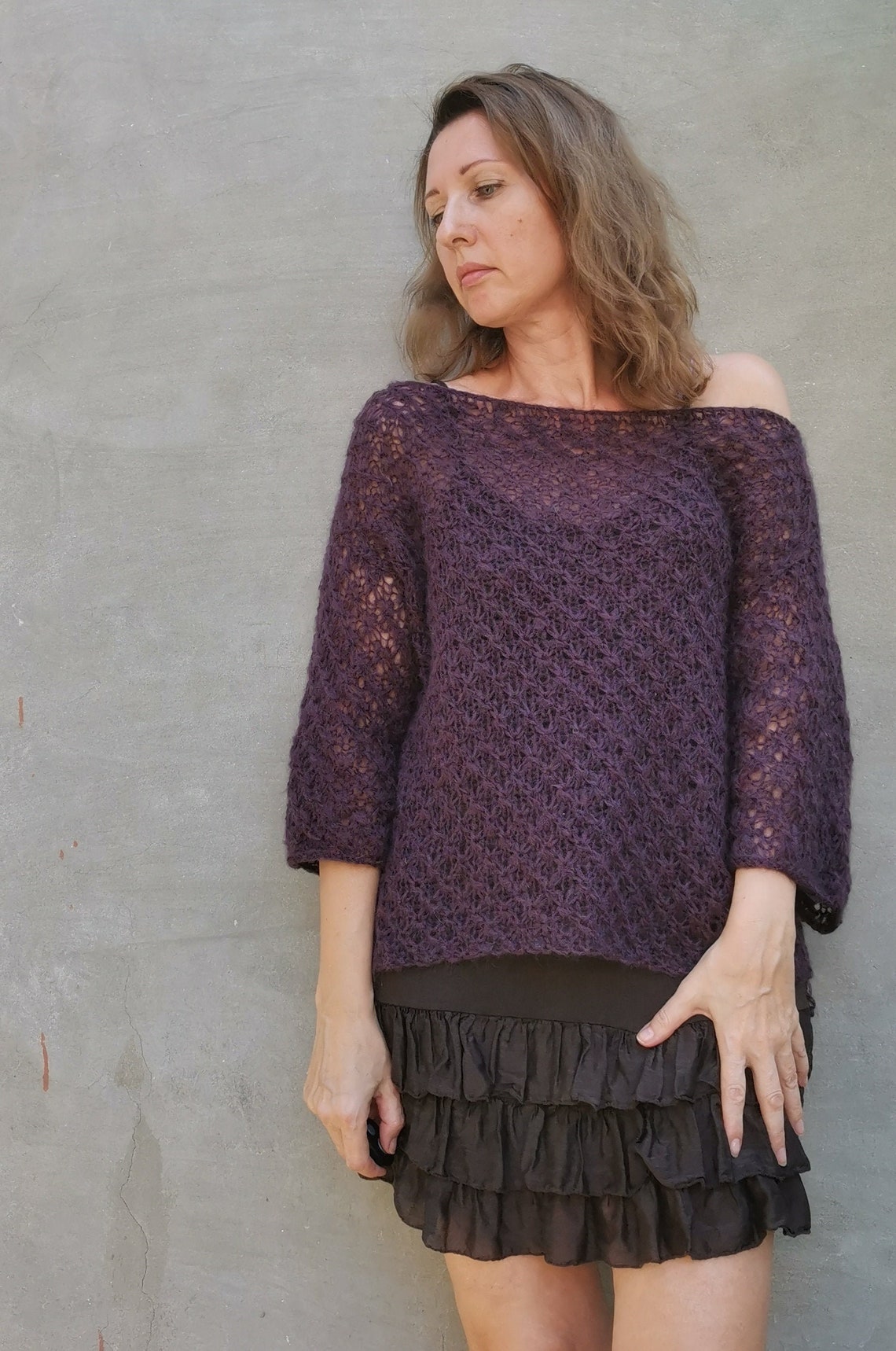 Off shoulder top See through knit top Open knit sweater Etsy