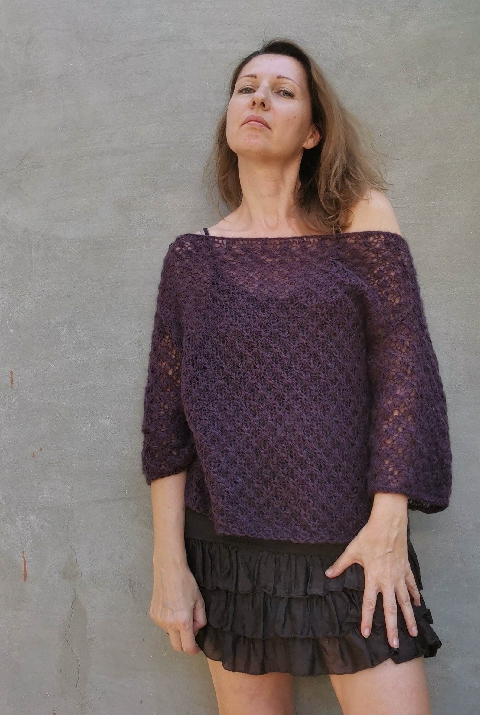 Off shoulder top See through knit top Open knit sweater Etsy