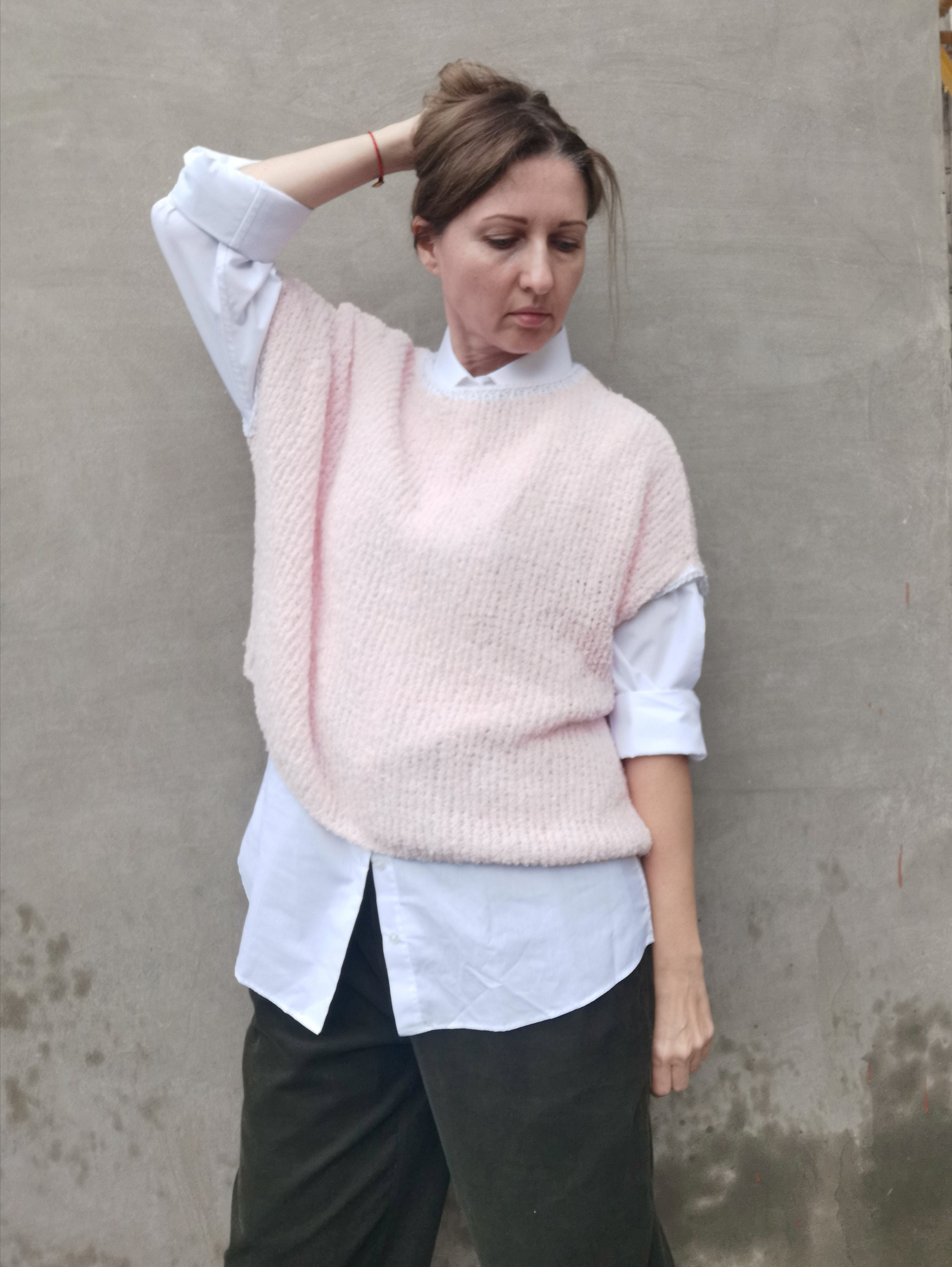 Pink sweater vest Loose knit sleeveless Merino wool vest Etsy