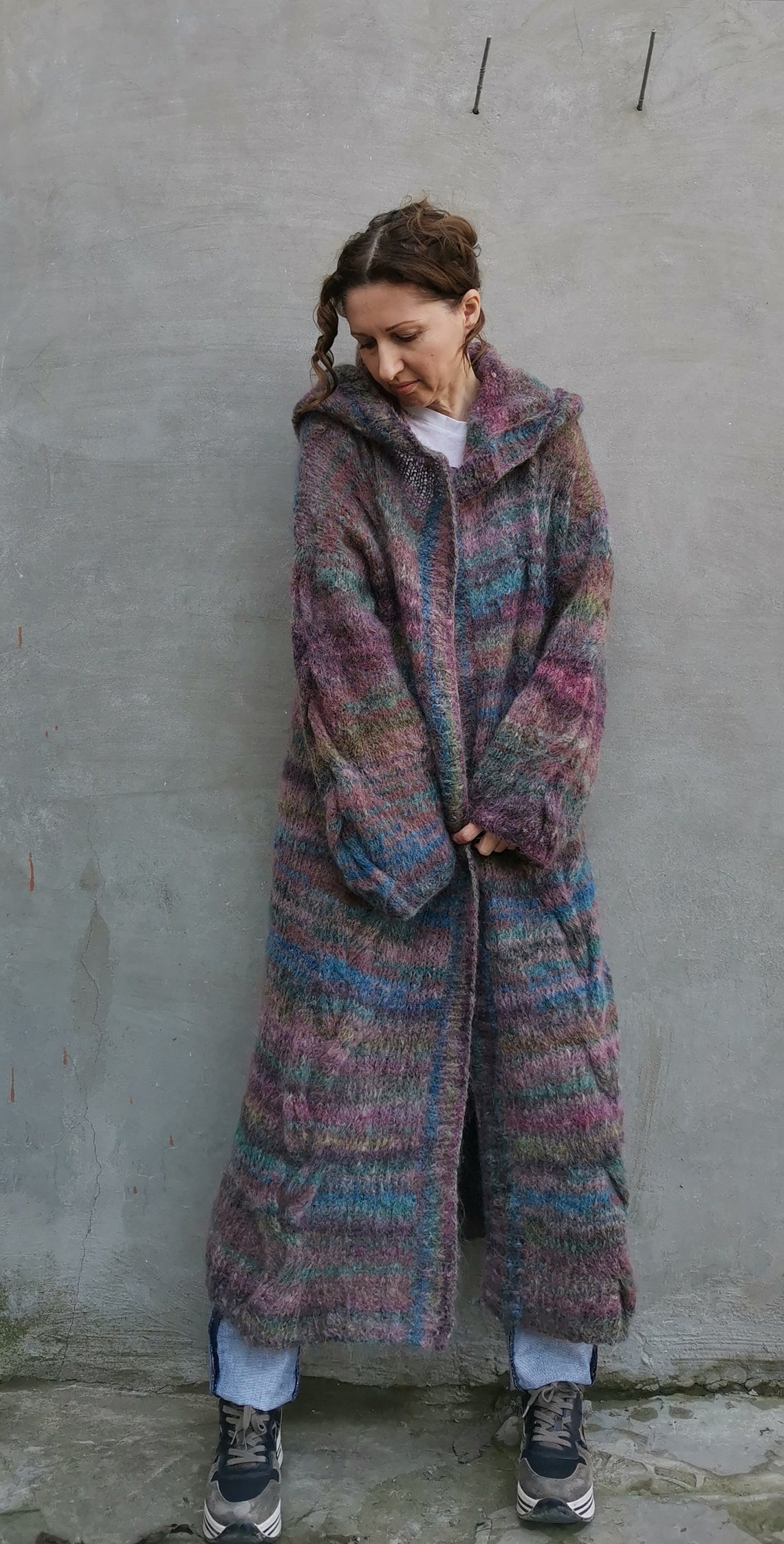 Mohair cardigan women Plaid sweater coat Rainbow cardigan Etsy