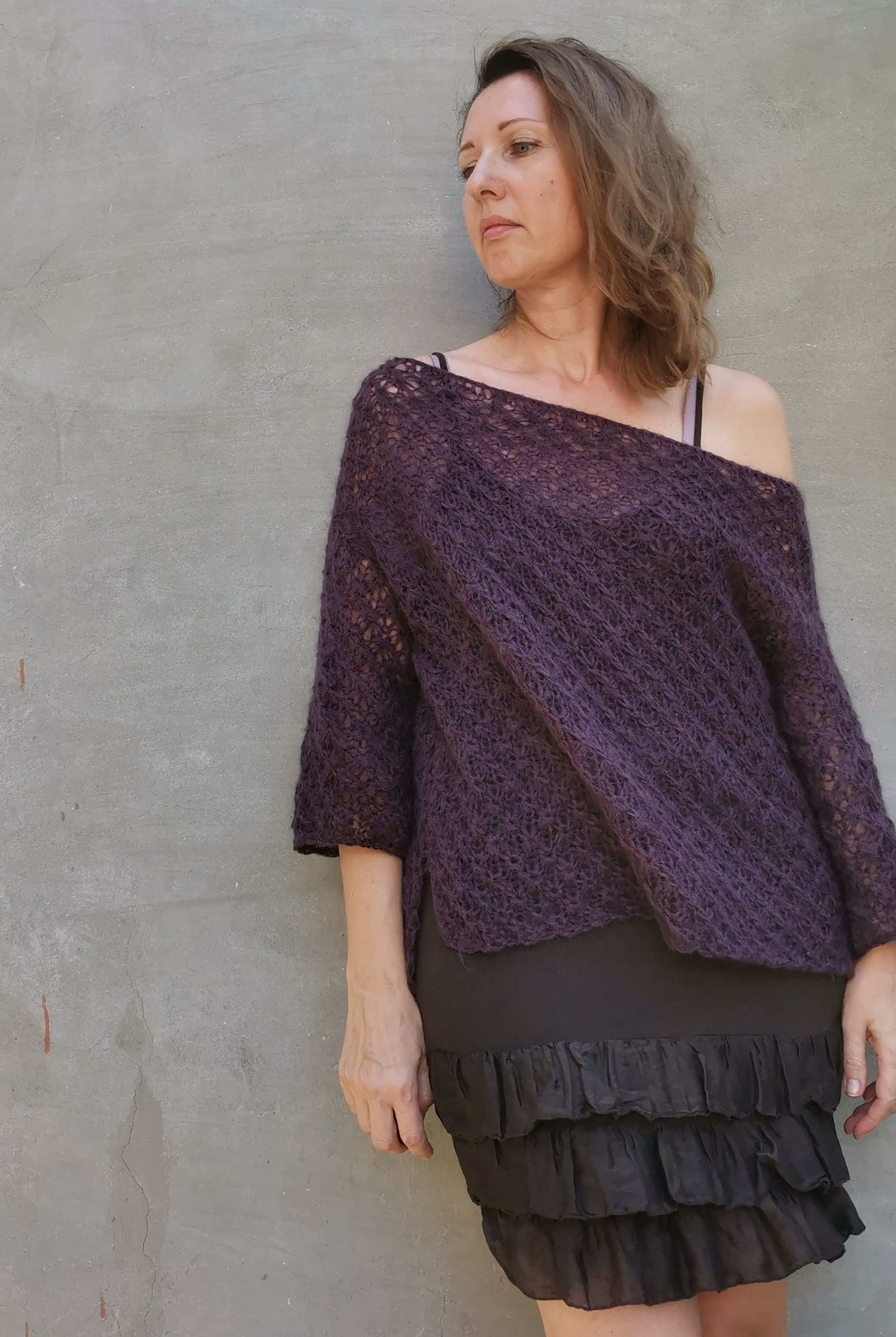 Off shoulder top See through knit top Open knit sweater Etsy