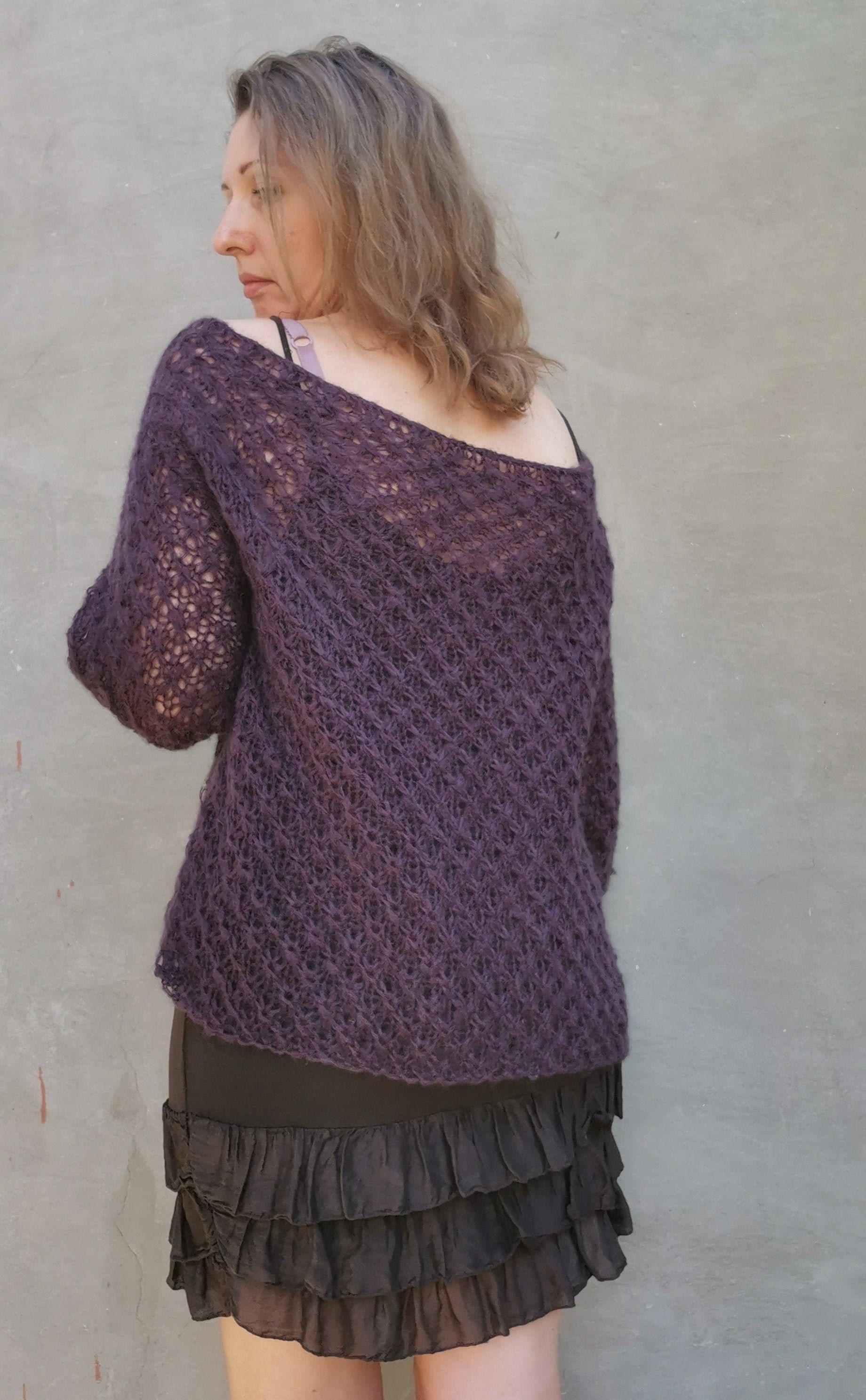 Off shoulder top See through knit top Open knit sweater Etsy