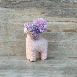 Pink Llama with Pompom Hat for Special Gift/ Handmade Needle Felted Alpaca Figurine for One-of-a-kind Gift for Llama or Alpaca Lover