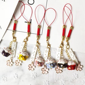 Ukiyoe Sakura Phone Chain, Phone Charms, Key Chain, Kawayi Car Hanging, Phone String, Japanese Style Maneki Neko