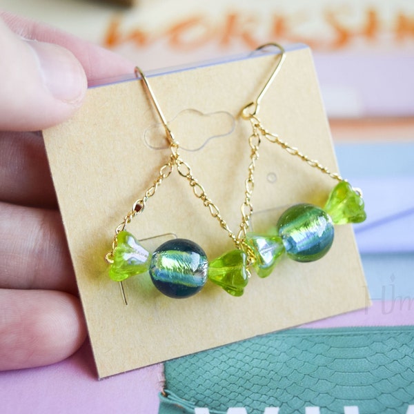 Candy Chamilia Beaded Earrings, Pandora Glass Beads Earrings, Japanese Style 18K Earrings