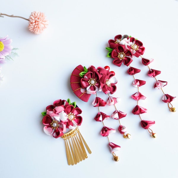 Japanese Kimono Barrettes Hair Clip, Fabric Clips, Kanzashi Flower Hair Clips, Tassels Hair Clip, Cosplay Accessories, Gift for girls