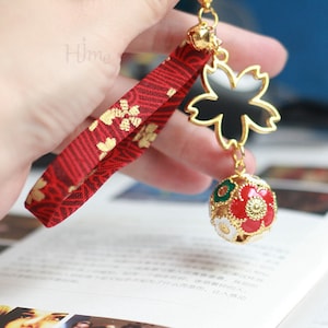 Sakura Bell Ball Phone Chain, Amulet Ukiyoe Phone Charms, Key Chain, Kawayi Car Hanging, Phone String, Japanese Style