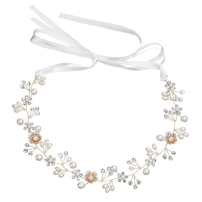 Golden Headpiece Wedding Flower Hair Ribbon Bridal Hair Accessories 2021 Headband for Gift Pearl Hair Band Wedding Headband Accessories