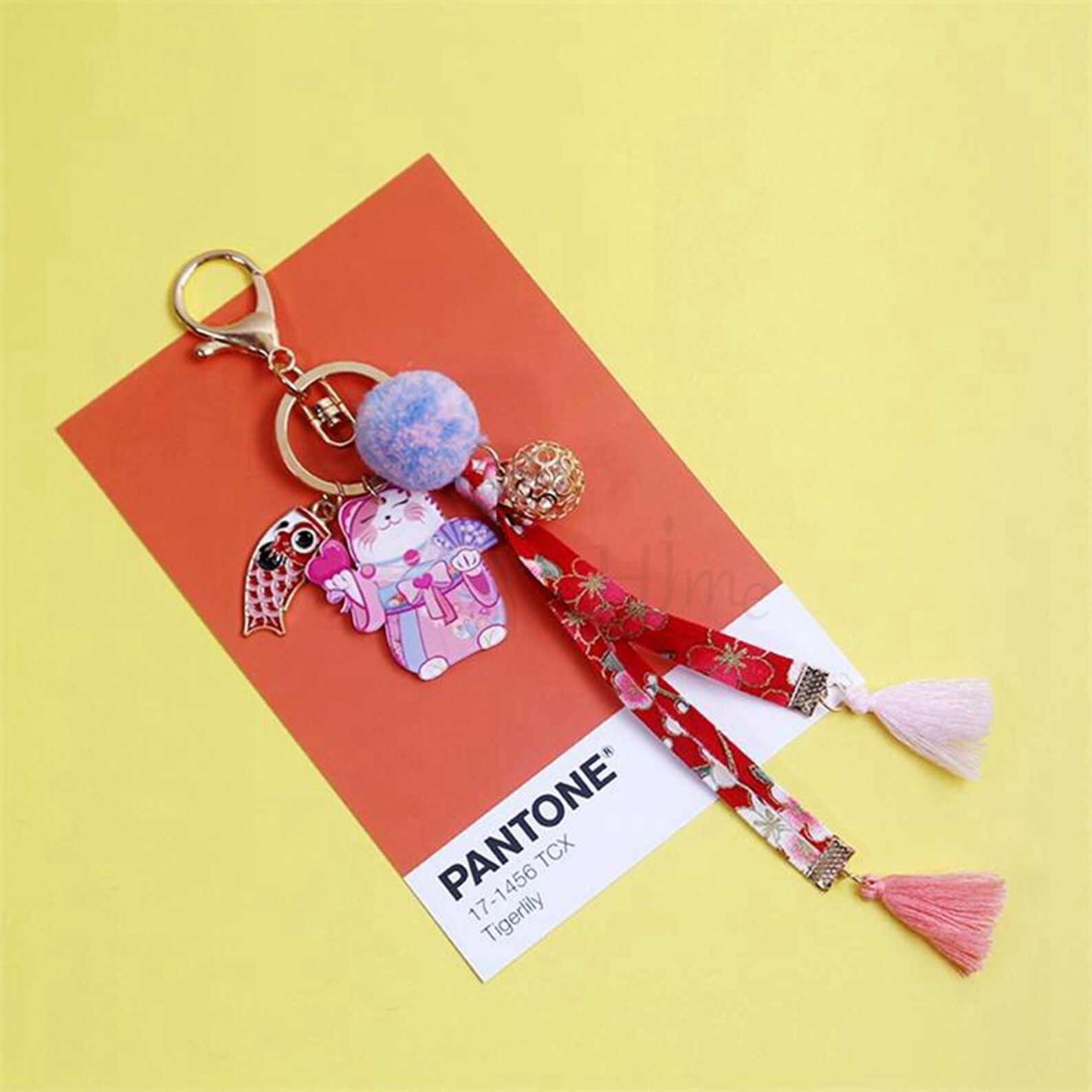 Ukiyoe Fabric Key Chain Kawayi Fortune Cat Car Key Hanging Etsy