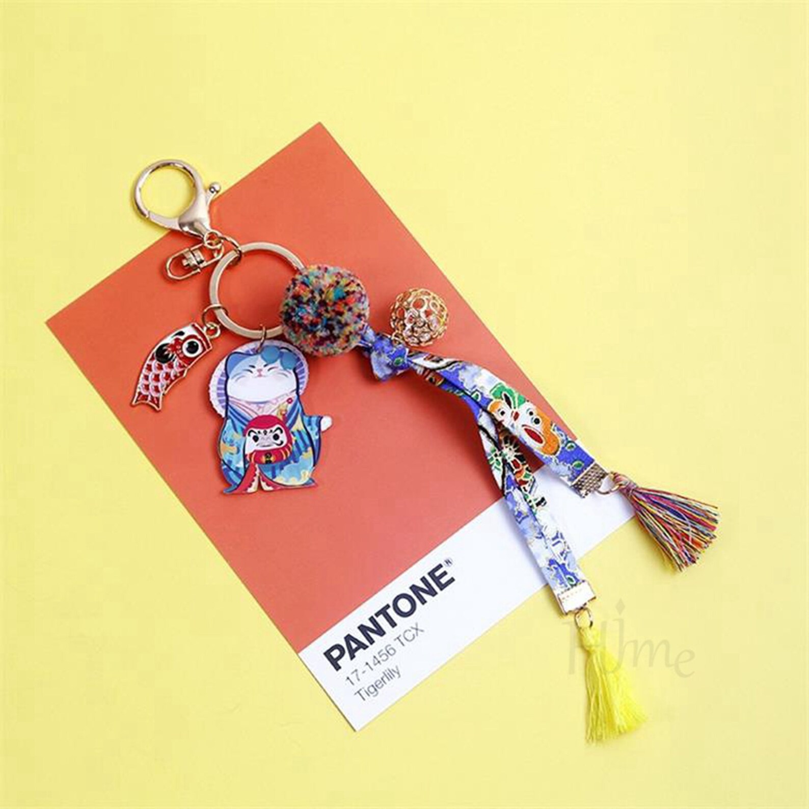 Ukiyoe Fabric Key Chain Kawayi Fortune Cat Car Key Hanging Etsy