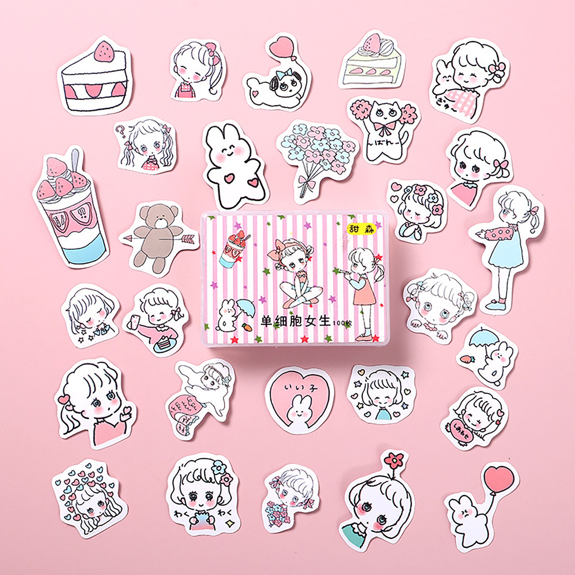 100 PCS/setLittle Girl Sticker Pink Girl | Etsy