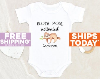 Cute Sloth Baby Onesie® Sloth Style Activated Personalized Name Baby Onesie® Baby Shower Gift Pregnancy Announcement Onesie® Newborn Clothes