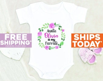 Floral Aunt Custom Baby Onesie® Auntie Is My Favorite Personalized Name Baby Onesie® Aunt Baby Girl Clothes Cute Auntie Custom Baby Onesie®