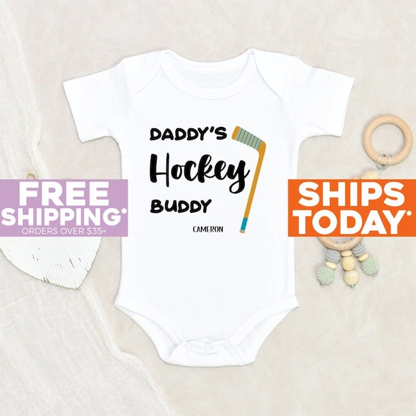 Custom Baby Onesie® Daddy's Hockey Partner Personalized Baby Onesie® Hockey Lover Baby Onesie® Sporty Baby Clothes Newborn Baby Onesie®