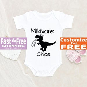 Funny Baby Girl Onesie® Milkivore Personalized Name Baby Onesie® Baby Shower Gift Cute Baby Onesie® Custom Baby Onesie® Dinosaur Onesie®