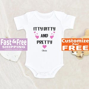 Funny Baby Girls Onesie® Bitty And Pretty Personalized Baby Onesie® Gorgeous Baby Onesie® Custom Onesie® Baby Shower Gift Itty Baby Onesie®