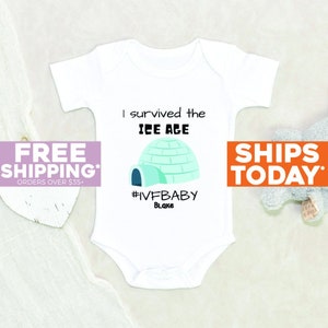 IVF Baby Onesie® I Survived The Ice Age Personalized Name Baby Onesie® Baby Shower Gift Custom Baby Clothes Cute Igloo Baby Onesie® image 1