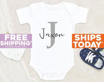 Baby Boy Name Onesie® Personalized Initial And Name Baby Onesie® Custom Text Baby Onesie® Baby Shower Gift Pregnancy Reveal Baby Onesie®
