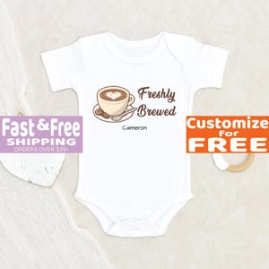Coffee Lover Baby Onesie® Adorable Freshly Brewed Coffee Personalized Onesie® Baby Shower Gift Latte Art Baby Onesie® Custom Baby Clothes
