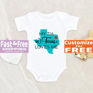 Auntie&#39;s State Baby Onesie® My Tia In Texas Loves Me Baby Onesie® Baby Shower Gift Auntie Baby Onesie® Tia Announcement Onesie®