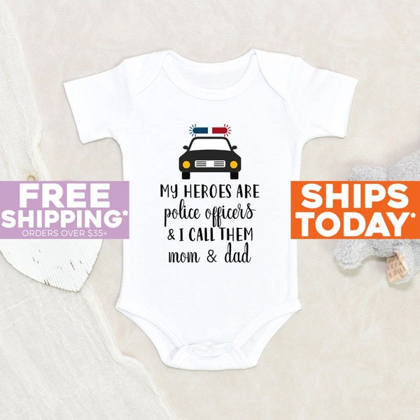 Cute Police Officer Onesie® My Heroes Are Police Officer I Call Them Mom And Dad Baby Onesie® Baby Shower Gift Police Badge Baby Onesie®