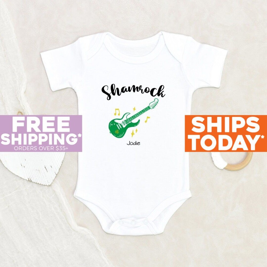 Irish baby clothes shamrock guitar personalized onesie baby shower