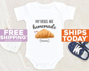 Thanksgiving Baby Onesie® My Rolls Are Homemade Personalized Name Baby Onesie® Croissants Baby Onesie® Pregnancy Announcement Onesie®