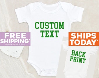 Custom Text Baby Onesie® Custom Front Print And Back Print Baby Onesie® Personalized Onesie® Baby Shower Gift Pregnancy Announcement Onesie®