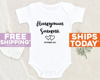 Pregnancy Announcement Baby Onesie® Honeymoon Souvenir Personalized Baby Onesie® Funny Baby Clothes Newest Baby Onesie® Custom Baby Onesie®