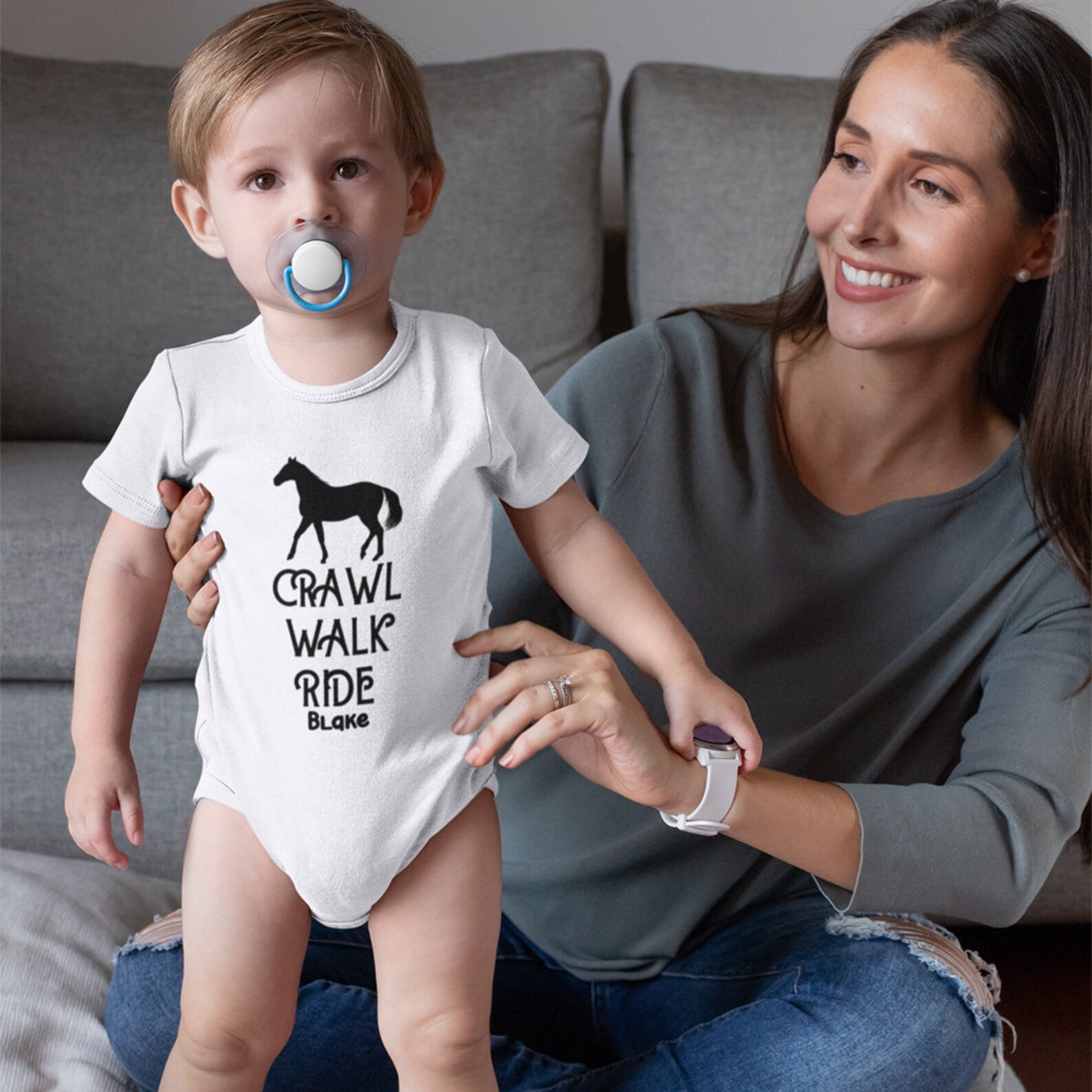 Horse Baby Onesie® Crawl Walk Ride Personalized Name Baby Etsy