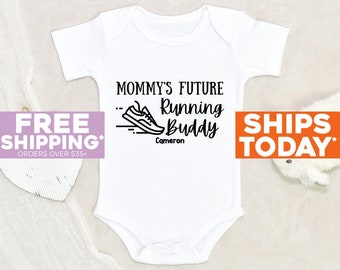 Fitness Baby Clothes Mommy's Future Running Buddy Personalized Name Baby Onesie® Personalized Baby Shower Gift Cute Custom Baby Onesie®