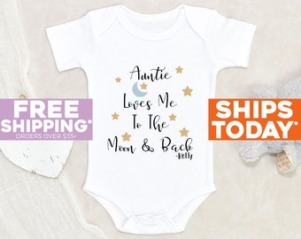 Cute Custom Baby Clothes Auntie Loves Me To The Moon And Back Personalized Name Baby Onesie® Aunt Baby Onesie® Auntie Onesie® Unisex Onesie®