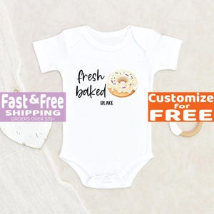 Food Baby Onesie: Freshly Baked Donut, Personalized Baby Announcement