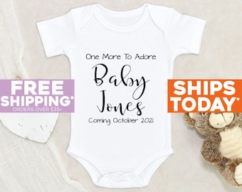 Baby Shower Gift One More To Adore Coming Personalized Baby Onesie® Cute Baby Clothes Due Date Baby Onesie® Baby Announcement Custom Onesie®