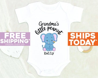 Little Peanut Custom Onesie® Grandma's Little Peanut Personalized Name Baby Onesie® Grandma Onesie® Elephant Onesie® Unisex Baby Clothes