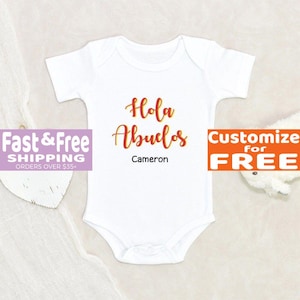 Spanish Baby Onesie® Hola Abuelos Personalized Baby Onesie® Mexican Baby Clothes Pregnancy Announcement Baby Onesie® Baby Shower Gift