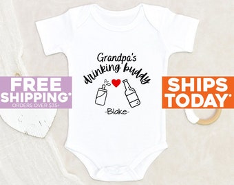 Funny Grandpa Baby Onesie® Grandpa's Drinking Buddy Personalized Name Baby Onesie® Grandpa Announcement Onesie® Custom Onesie® Grandpa Gift