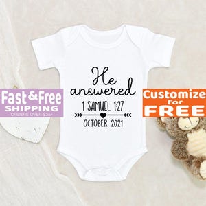 Custom Baby Onesie® He Answered Personalized Baby Onesie® Cute Baby Clothes IVF Baby Onesie® Pregnancy Announcement Onesie® Baby Shower Gift