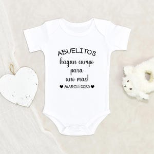 Spanish Baby Reveal Onesie® Bodysuit, Personalized Grandparents Pregnancy Baby Announcement Newborn Outfit