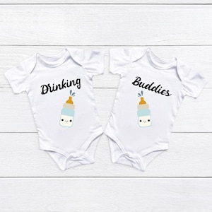 Drinking Buddies Twin Onesie® Set: Funny Gender Neutral Baby Bodysuits
