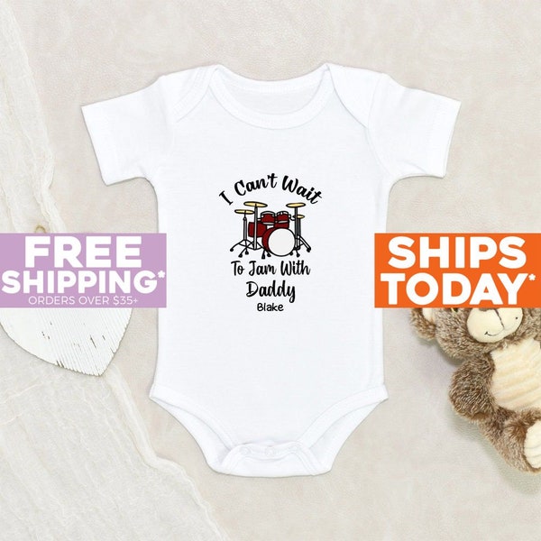 Custom Baby Onesie® Can't Wait To Jam With Dad Personalized Baby Onesie® Band Music Baby Onesie® Drummer Baby Clothes Baby Shower Gift