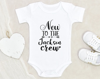 Pregnancy Announcement Baby Onesie® New To The Crew Personalized Baby Onesie® Cute Baby Onesie® Baby Shower Gift Custom Baby Onesie®