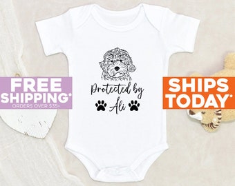 Baby Shower Gift Protected By Dog Personalized Name Baby Onesie® Dog Lover Baby Onesie® Pet Lover Baby Clothes Custom Baby Onesie®