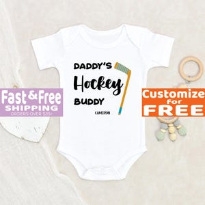 Custom Baby Onesie® Daddy's Hockey Partner Personalized Baby Onesie® Hockey Lover Baby Onesie® Sporty Baby Clothes Newborn Baby Onesie®