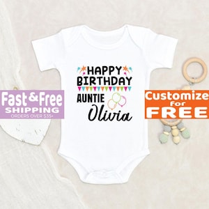 Auntie&#39;s Birthday Onesie® Happy Birthday Auntie Customized Baby Onesie® Cute Aunt Baby Onesie® Newborn Baby Onesie® Custom Baby Clothes