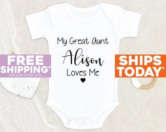 Auntie Baby Onesie® My Great Aunt Loves Me Personalized Name Baby Onesie® Custom Baby Clothes New Baby Gift Auntie Announcement Onesie®